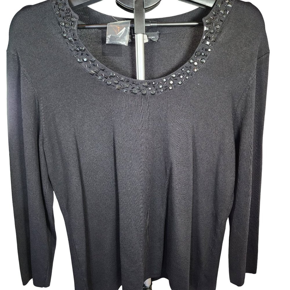 Cable & Gauge‎ Black Pull Over Sweater with Decorative Neck W Black Accents NWT